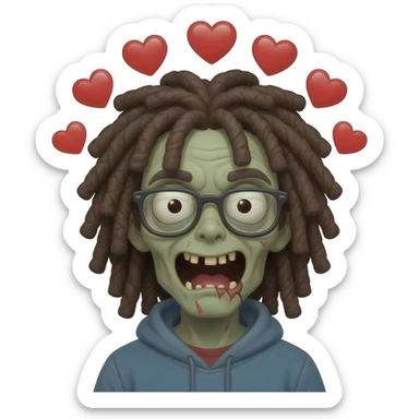 dreadhead zombie emoji glasses emoji hearts around head white sticker