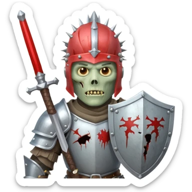 zombie Knight with silver spiky helmet holding sword and shield sticker