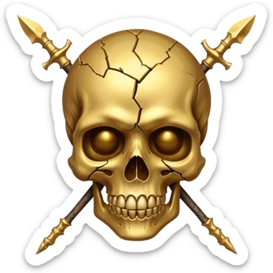 broken gold skull by a spear sticker