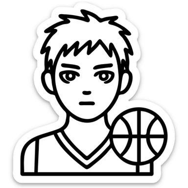 minimalist icon of Seijuro Akashi, red hair, two-tone eyes, basketball theme sticker