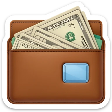 portefeuille marron avec quelques billets et carte bancaire sticker