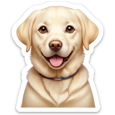 Cinematic Comical Cream Labrador Portrait Emoji, Head tilted dramatically with an exaggeratedly amused expression, featuring a glossy cream Fur with a radiant sheen, wide, expressive warm eyes filled with playful disbelief, Simplified yet hilariously expressive features, highly detailed, glowing with a slightly sassy glow, high shine, dramatic yet playful, stylized with an air of cheeky mischief, bright and endearing, soft glowing outline, capturing the essence of a spirited and over-the-top companion, so meme-worthy it feels like it could side-eye its way into internet fame instantly! sticker
