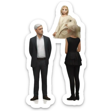 White men and women in an art gallery, staring at a painting sticker