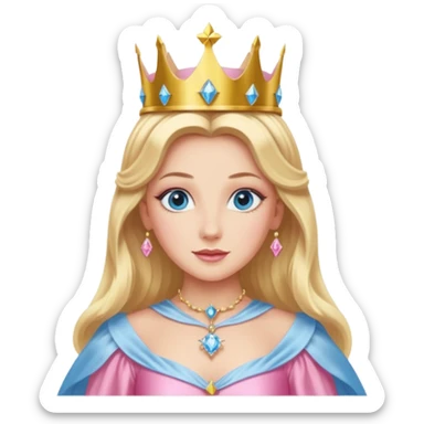 Glinda the Good Witch from The Wizard of Oz with light skin, blue eyes, long blonde hair, pink outfit and crown sticker
