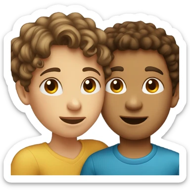 Brown straight hair girl kissing a brown curly hair boy sticker