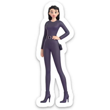 girl with oval-shaped flat-top head wearing tight black pants and black medieval high-heeled boots sticker