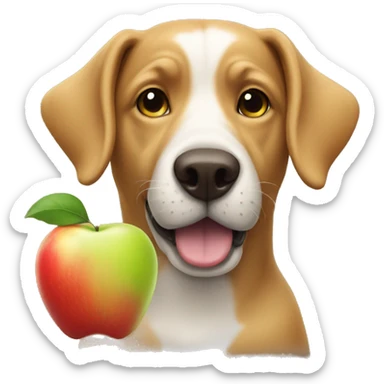 Dog with an apple sticker