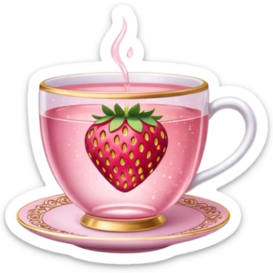 Pink sparkling tea cup with strawberry tea in it sticker