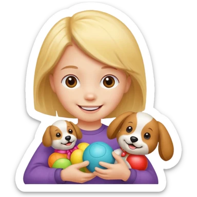 child with dog toys sticker
