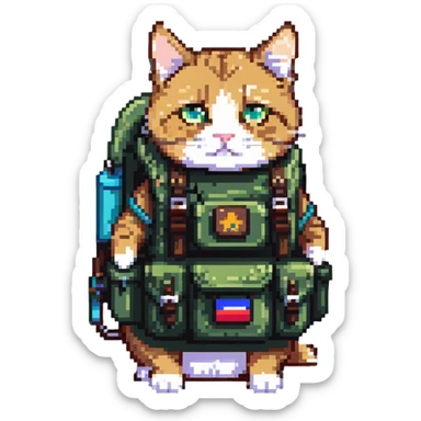 cat wearing a hiking backpack sticker