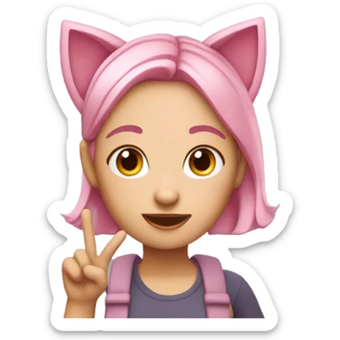 pink haired girl with cat ears waving in memoji style sticker