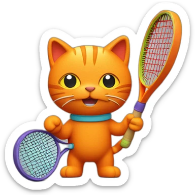 Orange Plasticine cat with a tennis racket in his hand sticker