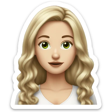 White girl with long voluminous brown hair with blonde highlights green eyes sticker