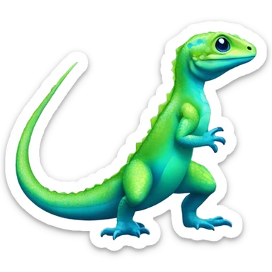 A Cyan Shiny Glossy Lizard-Reptile-Raptor-Fakémon with dark-blue patterns and light-green belly Full Body sticker