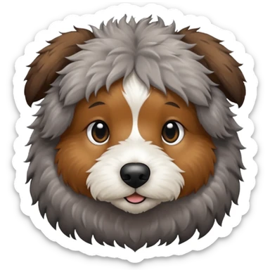 Aussie doodle with light and dark brown fur with tuffs of grey sticker