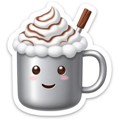 hot chocolate in a silver colored mug with marshmallows  sticker