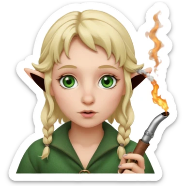 Blond hair green eye female hobbit smoking dusty pink pipe sticker