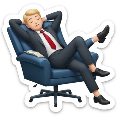 Boss sleeping in a chair with her legs up on the desk sticker