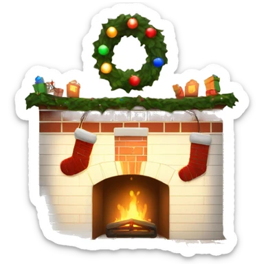 Brick Fireplace with and Christmas lights and stockings sticker