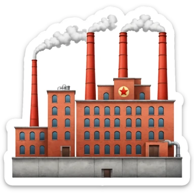 Soviet heavy equipment plant building, industrial, smokestacks, red star, utilitarian architecture, no people, no machinery outside sticker