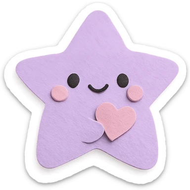 adorable pastel purple star holding a tiny pastel heart, no arms or legs, full body, kawaii paper craft style sticker