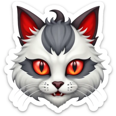dark blackish grey and white horned devil satan cat sticker