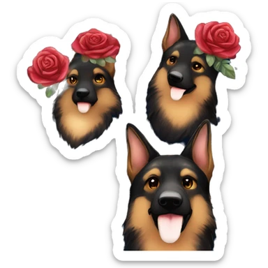 Midnight starry night stars dark Brindled German shepherd fox carrying glowing red lantern, fairy lights, rose flower crown, bokeh lights sticker