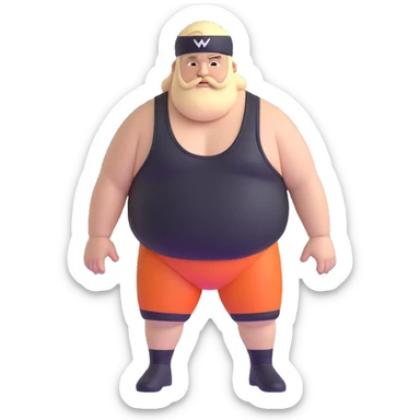 White skin fat guy with black durag, light stubble beard of a few days in wrestling singlet sticker