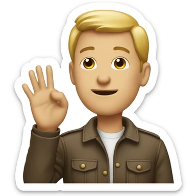 A man with his hand over his nose waving his fingers at someone  sticker