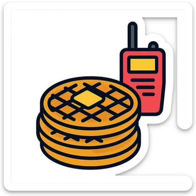 A stack of Eggo waffles with a walkie-talkie, Stranger Things theme, in a playful, colorful icon style sticker