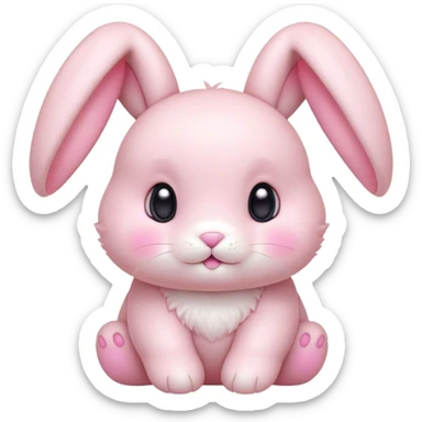 Cinematic adorable pastel pink bunny, chubby cheeks, tiny paws, sparkling round eyes, soft fur with a gentle glow, slightly tilted head, wearing a tiny bow, irresistibly cute and heartwarming. sticker