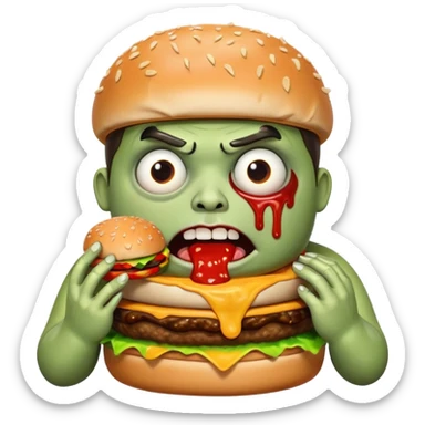 Fat zombie eating one burger sticker