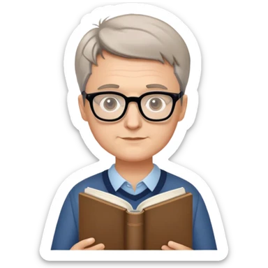 Hartmut Rosa holding a sociology book, glasses, short hair sticker