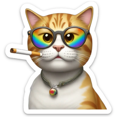 Cool cat with a cigarette that smoked rainbow sticker