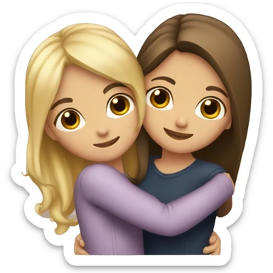 Best friends blonde girl and brunette girl hugging (with heart) sticker