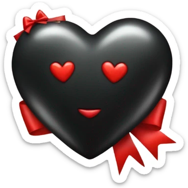 One Very Shiny Black heart emoji wrapped in red bow, realistic sticker