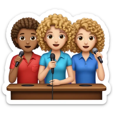 3 amigas en un karaoke cantando una chica rizada y las oreas pelo liso sticker