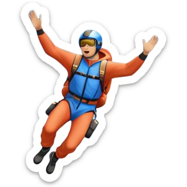 A base jumper soaring through the air, parachute deployed, flying off a steep mountain peak. The background is filled with majestic mountains, clear blue sky, and distant clouds, capturing the exhilarating thrill and beauty of extreme sports. sticker