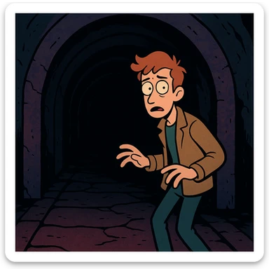 a dark tunnel, mysterious and shadowy, cartoon style, vibrant colors, bold lines sticker