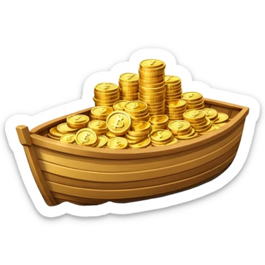emoji of gold coins on the boat in the sea sticker