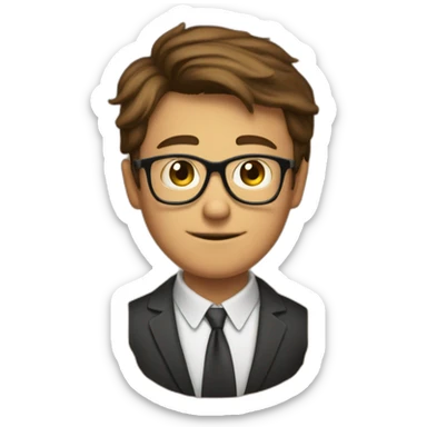 brown-short-haired classy man wearing glasses, struggling to fit a key into a wooden door-lock sticker