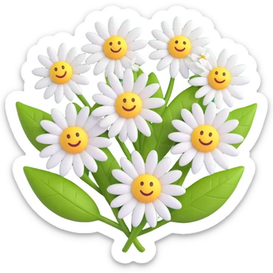 3D iOS style emoji of daisies with green leaves sticker