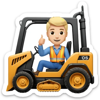 Blonde guy in a skid steer giving a thumbs up sticker