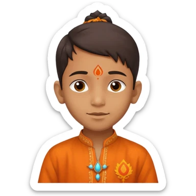 an indian boy in orange kurta and tilak with text belo saying "Veer" sticker