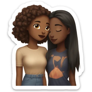 one light skin girl and a brown skin girl kissing sticker