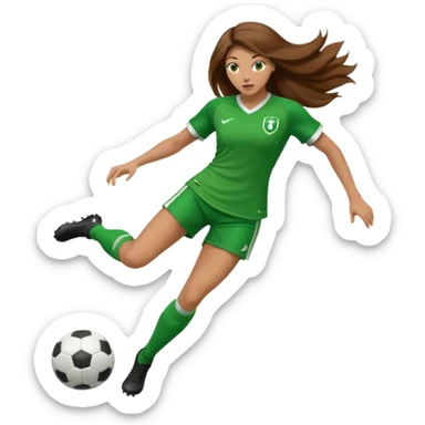 Long Haired Football Players, Female player, green cloth, full body kick ball sticker
