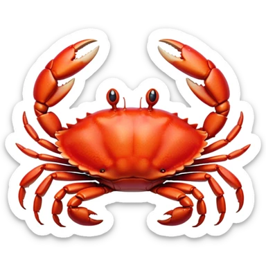Cinematic Realistic Cute Crab Portrait Emoji, Head tilted playfully and inquisitively, featuring a compact, sturdy form with a glossy red shell uniquely forming an endearing face with bright, sparkling eyes, rendered with intricate natural textures and subtle coastal hues, high shine, affectionate and spirited, styled with a touch of seaside whimsy, soft glowing outline, capturing the essence of a mischievous yet lovable crab that seems ready to pinch playfully out of the screen into your arms! sticker