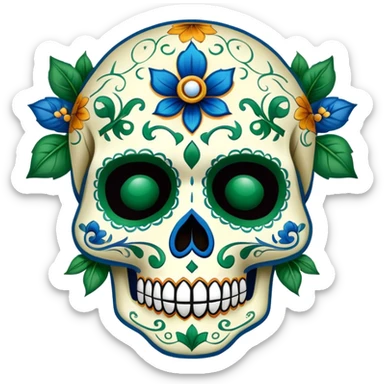 sugar skull in Milwaukee Bucks colors (green, cream, and blue) sticker
