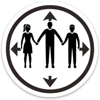 Minimalistic flat vector icon, iOS style, thin black contour on white background. Three people silhouettes connected by circular arrows, symbolizing Scrum teamwork. Clean, no text, no shadows sticker