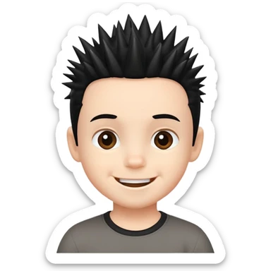 hazme un emoji como los de iphone personalizado, que sea de un niño de 4 años piel blanca/rosada (español), con pelo negro de punta y sonriendo sticker